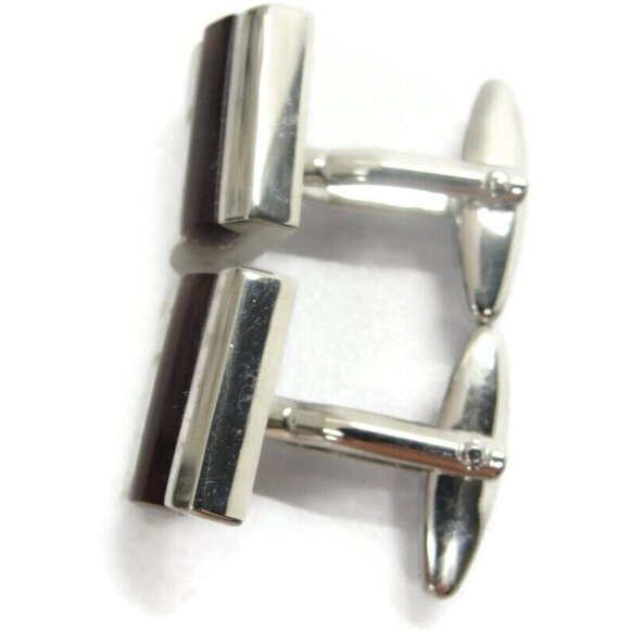 Silver Tone Black Cufflinks Shirt Formal Wedding Accessories Tux Vintage IOB - Picture 3 of 16